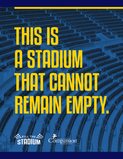Graphic of a booklet to download titled "This is a stadium that cannot remain empty".