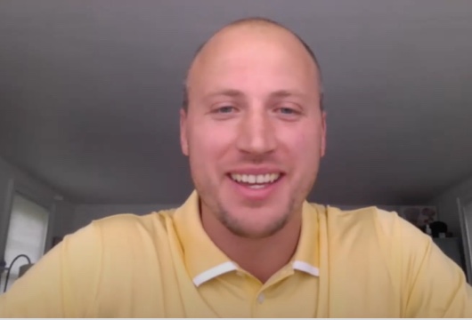 Nate Solder smiles while talking into an unseen webcam.